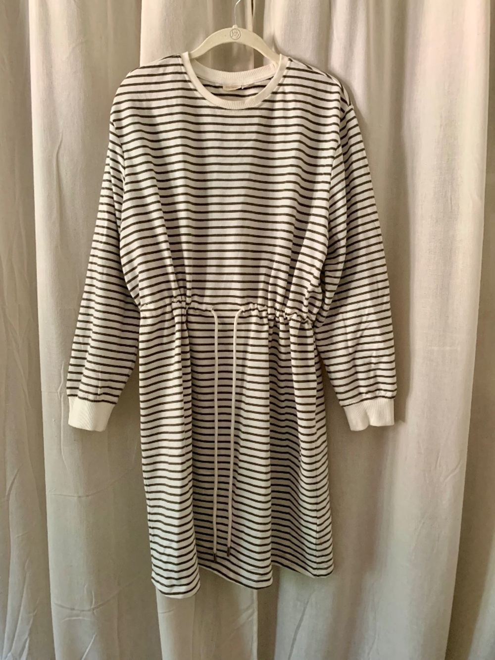 Esmara L 12/14 Ivory Olive Stripe Drawstring Sweatshirt Dress